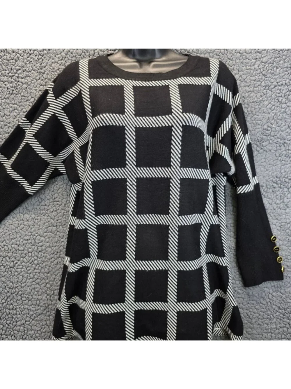 Cable & Gauge Pullover Sweater L Black White Grid Y2k Retro Edgy Capsule